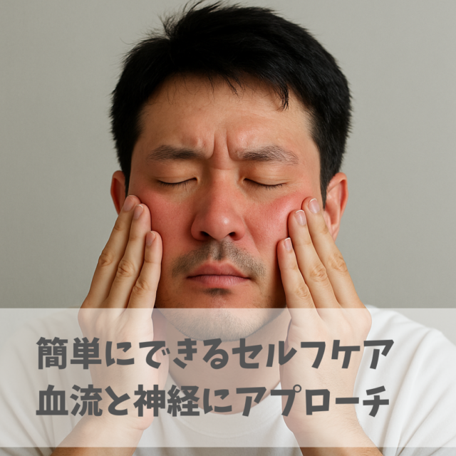 赤ら顔のため顔のマッサージを行う日本人男性
