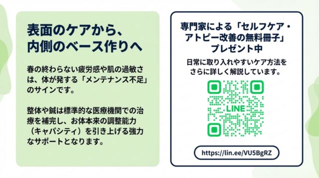 無料冊子プレゼントの案内と、公式LINEアカウントのQRコード