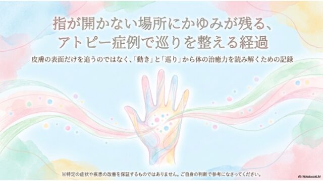 指が開かない場所にかゆみが残る、アトピー症例で巡りを整える経過