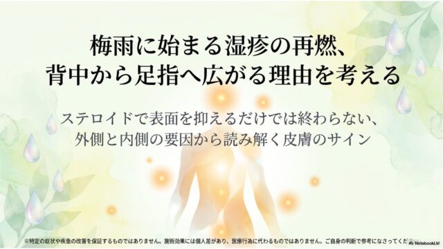 梅雨に始まる湿疹の再燃、背中から足指へ広がる理由を考える