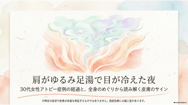 肩がゆるみ足湯で目が冷えた夜 30代女性アトピー症例の経過
