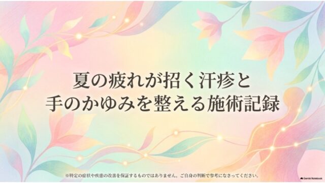 夏の疲れが招く汗疹と手のかゆみを整える施術記録