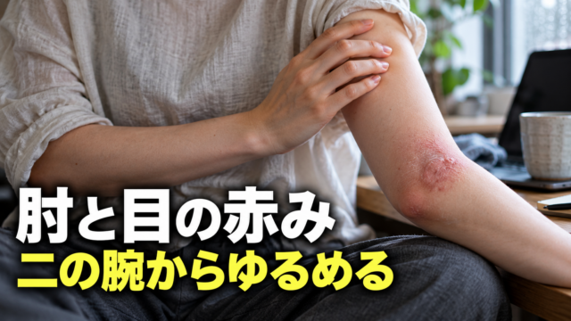 肘と目の赤みは、二の腕からゆるめる ─ 出社疲労を一日で精算する